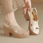 Cross Strap Thick Heel
