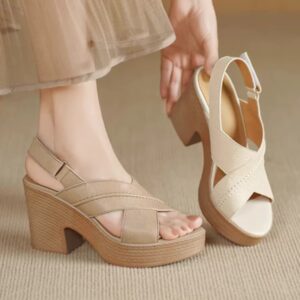 Cross Strap Thick Heel